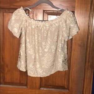 Intricate Cream Color Off-the-Shoulder Crop Top